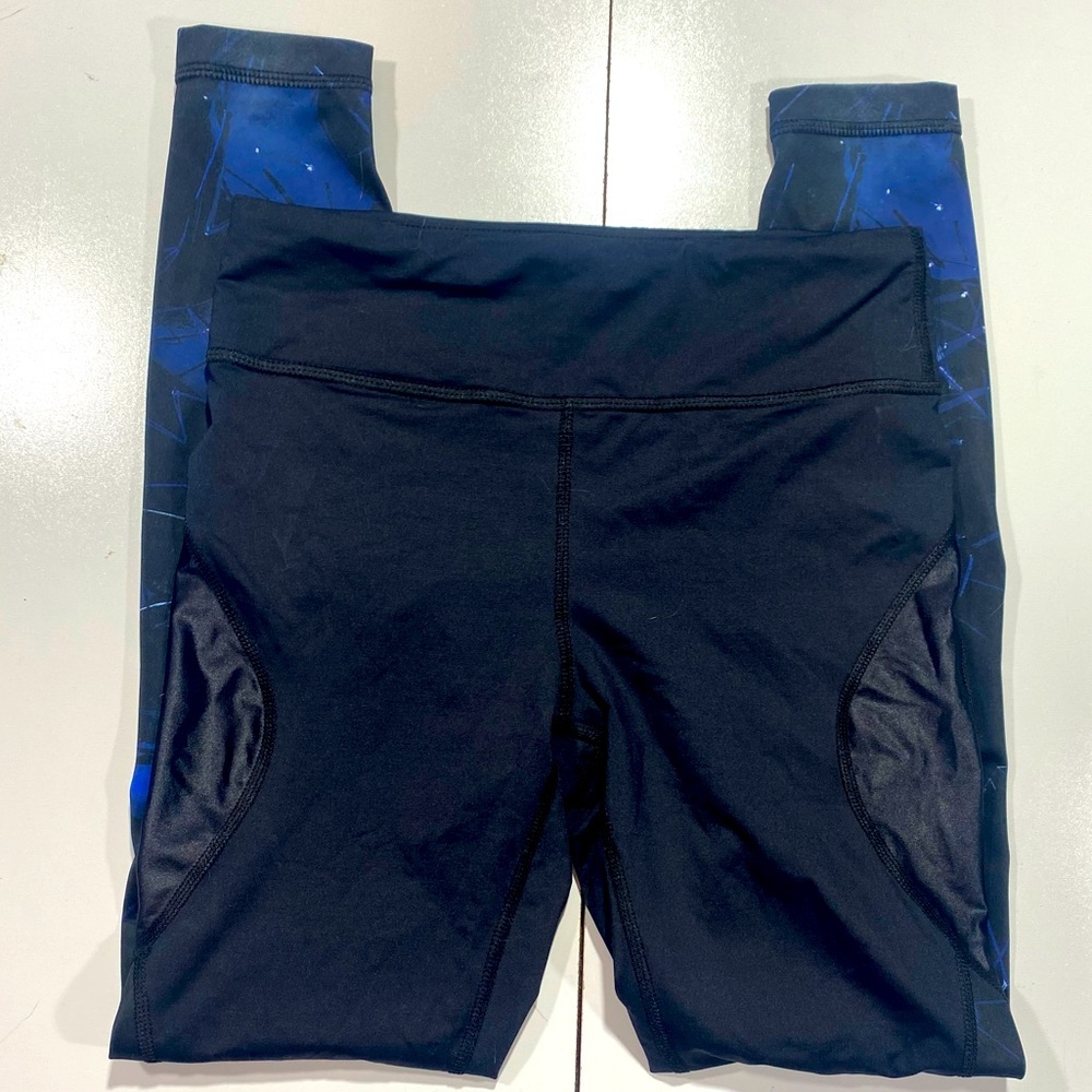 ALALA Black With Blue Artsy Design Print Nylon Woman’s Active Leggings Size S
